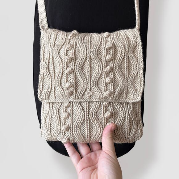 Cableknit Boho Crossbody Bag Cream Beige Crochet Minimalist Festival Knit - Picture 6 of 8